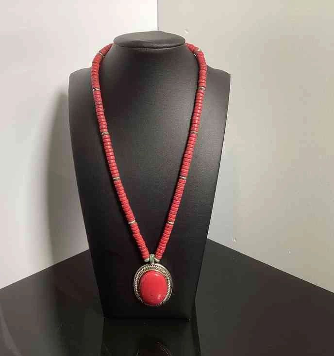 Red Silver tone Necklace
