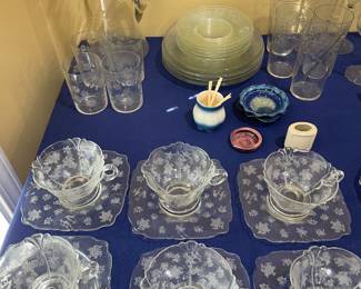 Etched crystal cups & saucers