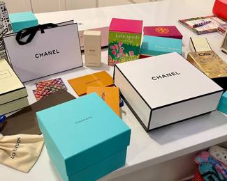 Louis Vuitton, designer boxes and bags $10-20 each