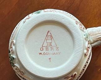 Vintage German Gerz Punch Bowl with Eight Cups
