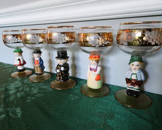 Goebel Hummel Figural Wine Glass Gold Band