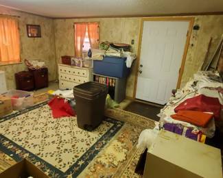 Linens,tools,rugs,file cabinet
