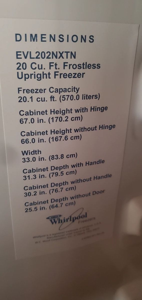 Westinghouse Upright freezer dimensions