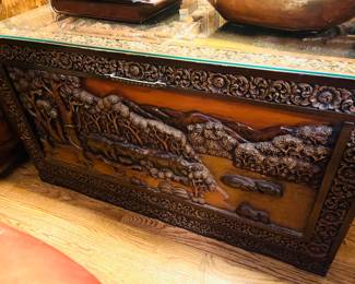 Exquisite carved wood chest