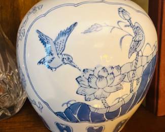 Vintage ceramic blue and white Chinoiserie ginger jar