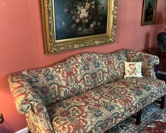 Chippendale style camel back sofa