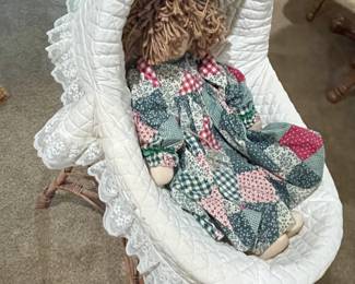 Child's, Baby Doll, Wicker Bassinet