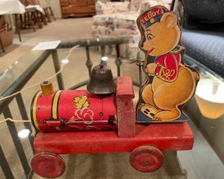 Antique Teddy Bear Choo-Choo Train Pull Toy--Sorta Works and Looks Cool!!