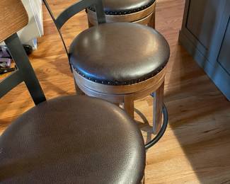 wood and leather bar stools, set of 3