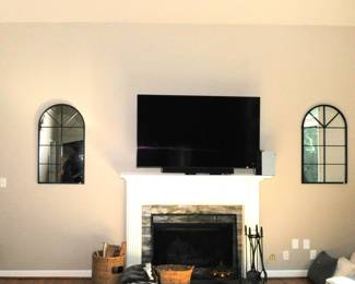 fireplace baskets, fireplace tools, tv, television