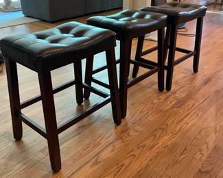 black leather bar stools, set of 3