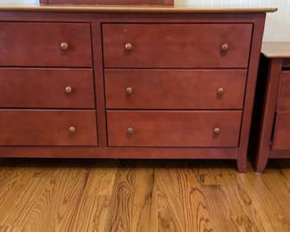 cherry wood chest of drawers and bedside table