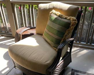 swivel rocking outdoor armchair, throw pillows