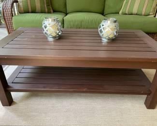 outdoor coffee table with candlebras
