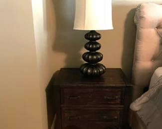 bedside table, table lamp
