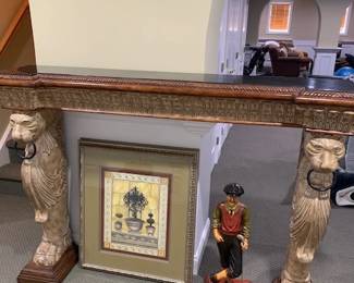 Lion Column Hallway Console with Marble Top 6' x 4'2""