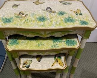 Hand Painted Butterfly Nesting Tables