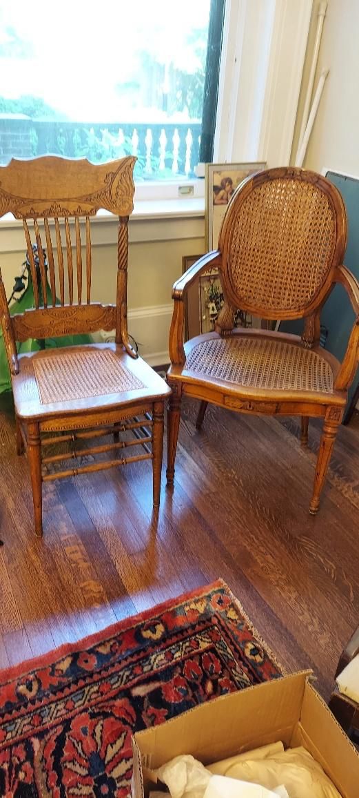 French cane back and seat arm chair, pressed back chair