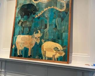 Large Chris Kornegay (now Umstead) 1980s  framed art.  Decoupage on board.