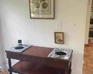 Plant stand and shelf. Beautiful marble tops