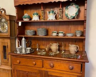 Antique cupboard, pewter, brass, antique china