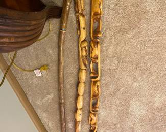 Carved walking sticks
