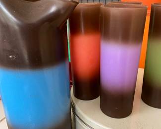 MCM Glass Pitcher and Glasses