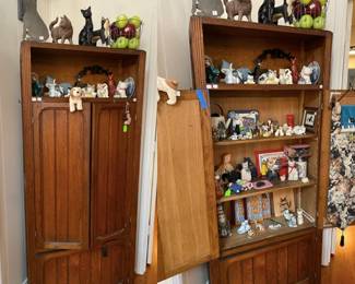 Antique Oak Pantry filled with approx 100 Cat figurines