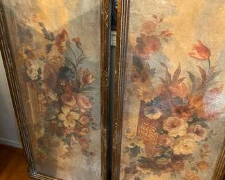 Antique Large Framed Floral Canvases