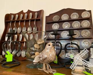 Miniature Pewter chargers with Industrial scenes of America AND Presidential Pewter Spoon Collection