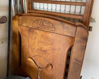 Baby Bed hand carved nautical scene, veneer, needs TLC