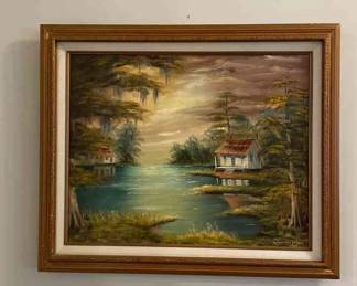 Cabin On Lake Painting