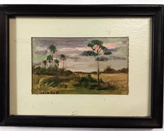 Mini Tropical Landscape Painting Signed Mirrop, 