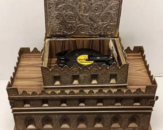 Mid-century Silverplated Thorens Music Box By Zimbalist, Castle Motif 25 Lbs