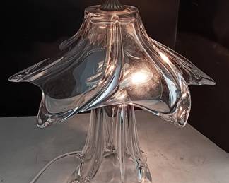 Vannes Le Chatel French Free-form Crystal Table Lamp, No Chips, No Cracks, 19" high, 17" wide