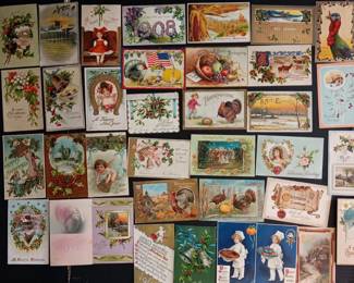 35 Antique Post Cards - Christmas, Thanksgiving, New Years