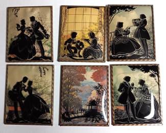 Vintage Silhouettes On Bubble Glass Victorian set of 6, size - 5x 4 inch