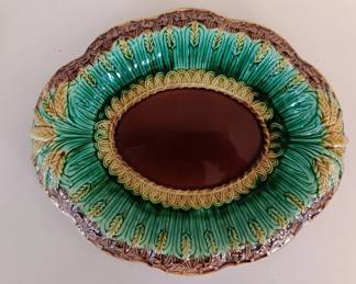 Antique Majolica English Bread Serving Tray, Wheat Pattern, Circa 19th Century, Nice
"EAT THY BREAD WITH JOY AND THANKFULNESS"