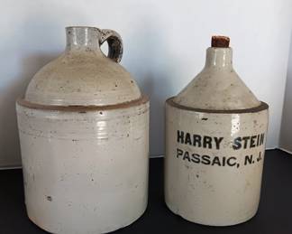 Pair Of Antique Stoneware Jugs, Harry Stein Passaic Advertising Jug & Another