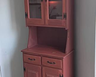 Pine Farmhouse Kitchen Cupboard, Lighted Contemporary, 25" Wide, 72" Tall