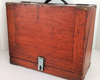 Antique 1900 Oak Case Storage Box, 12x 7 Inch, 15 Inch Tall