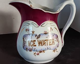 Antique Ice Water Porcelain Pitcher, Circa 1900, Large Gallon Size