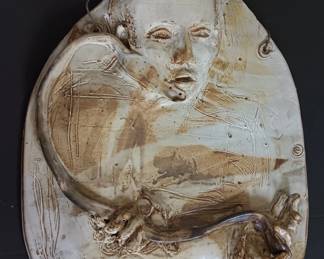 Contemporary Large Porcelain Portrait Wall-plaque, 18x 20" Inscribed On Back