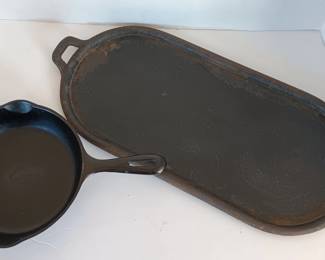 Cast Iron #5 Skillet (8 Inch Size) And Unmarked Cast Iron Griddle