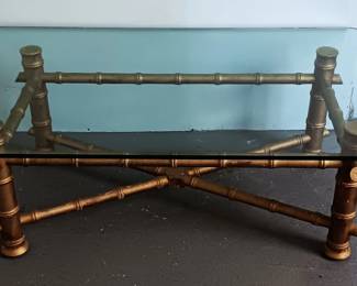 Contemporary Glass top Faux Bamboo coffee table, 48x 30inch