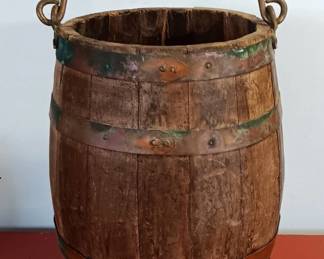 Antique Keg/ Barrel W/ Bale Handle, 15 Inch Tall