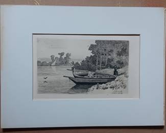 Emile-Frederic Nicolle (French, 1830-1894), "River Bank," etching, signed in plate, printed by the Chalcographie du Louvre, impressed mark visible in lower margin
size: Sheet 9 1/2 by 10 3/4 inch
impression: 5 1/4 by 8 1/2 inch