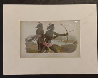 Hunters from the Bay of San Francisco, 1848. Native Americans referred to as Tscholovoni. An engraving from the Natural History of Man, by James Cowles Prichard, (Hippolyte Bailliere, London, third edition, 1848).
Mat: 10.5 by 14 inch