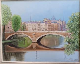 Vintage Fine Painting "Le Pont Louis-Philippe" On Canvas,