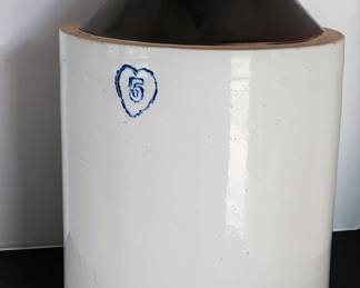 Antique 5 Gallon Jug, 'Heart ' Decorated, VG Condition